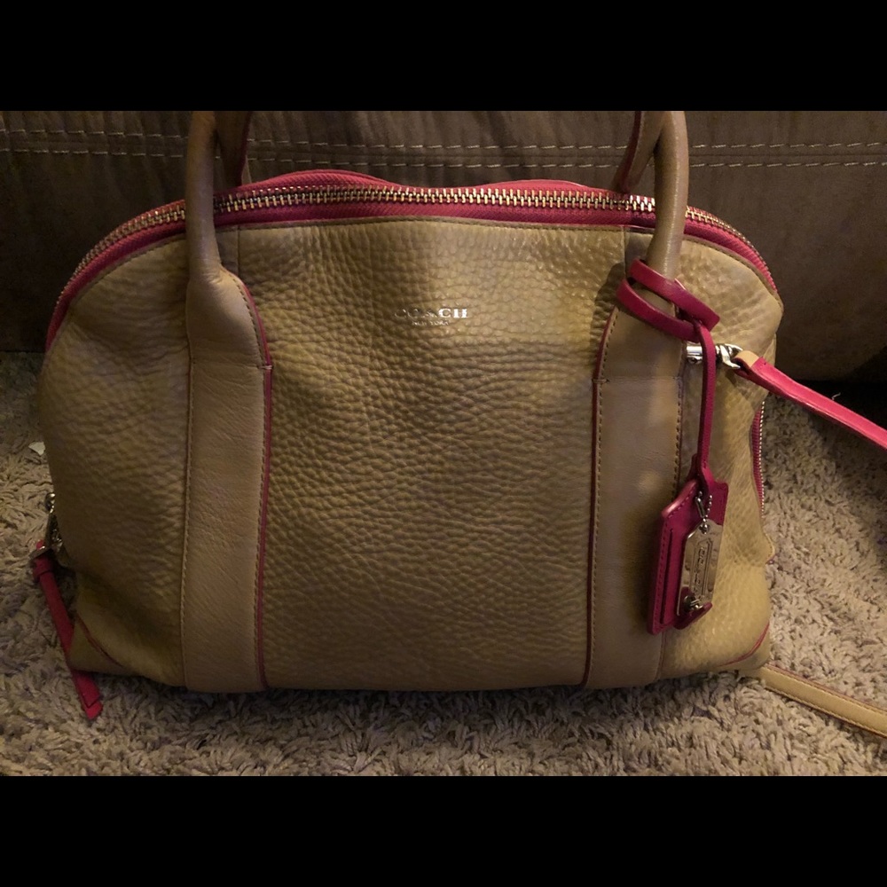 Coach tan and pink leather handbag
